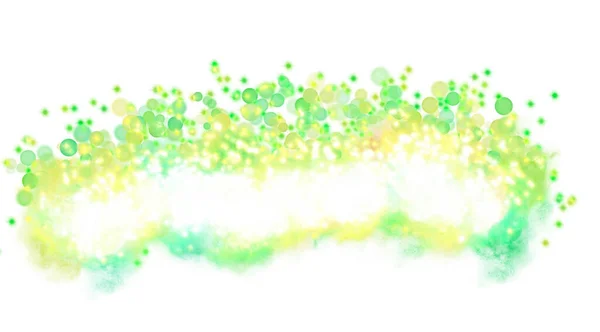 Festive elongated background green and yellow, balls, bubbles and sparkles. On white background. — Stock Vector