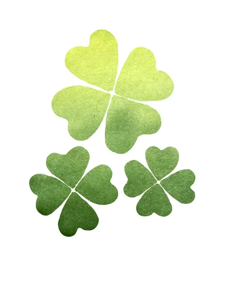 Grün-gelber Aquarell-Vierblättriger Glücksklee. Irischer Feiertag St. Patricks Day. Illustration für Postkarte, Poster, Banner, Hintergrund. — Stockfoto