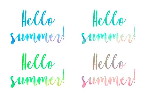 Hola verano, letras, acuarela, dibujo a mano, fondo de letras de acuarela, aislado, fondo blanco. — Vector de stock