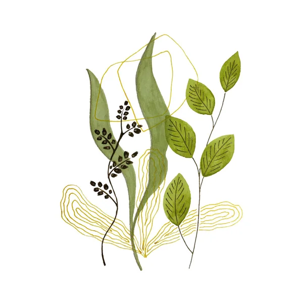 Ботанический векторный абстрактный рисунок, акварель, листва с абстрактной формой. Абстрактный дизайн для печати, обложек, обоев, минимализма и натурального настенного искусства. — стоковый вектор