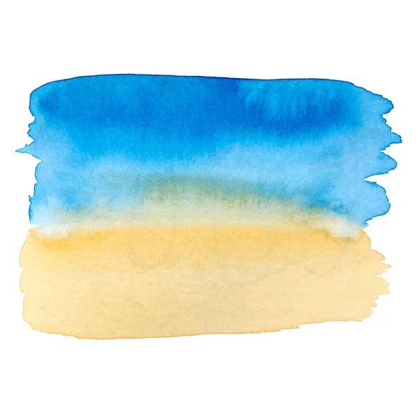 Spot marine watercolor background: sea, beach, ocean, coastline, blue and yellow, sand and sea, waves, shore, surf, sea foam. For summer banner, backdrop, background. — Stock Photo, Image