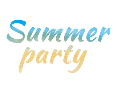 Yaz partisi suluboya harfleri, izole edilmiş, beyaz arkaplan, tasarımınız için..