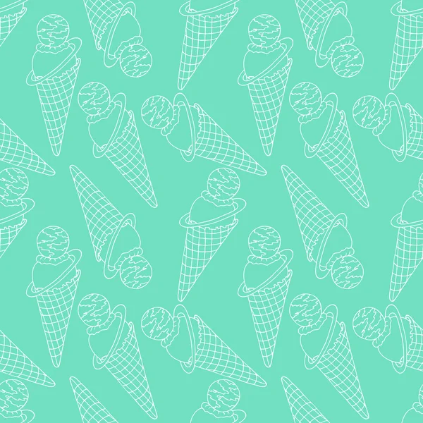 Ice cream pattern seamless, white doodle ice cream, colored turquoise background. — Stock Vector