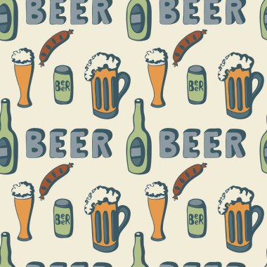 Oktoberfest bira desenli karalama çizimleri, bira bardağı sosis kavanozu, harf birası..