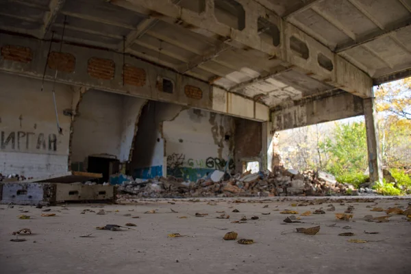 Sala Mese Abandonată Clădire Doilea Unghi — Fotografie, imagine de stoc