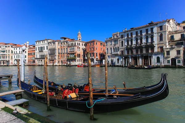 Góndolas Tradicionales Canal Principal Venecia Rialto — Foto de Stock