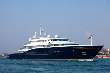 Venice, Italy - March 21, 2016: The Corinthia VII mega yacht. One of the largest motor yachts in the world, it is owned by Heidi Horten, widow of the German entrepreneur Helmut Horten.