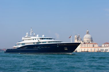 Venice, Italy - March 21, 2016: The Corinthia VII mega yacht. One of the largest motor yachts in the world, it is owned by Heidi Horten, widow of the German entrepreneur Helmut Horten.