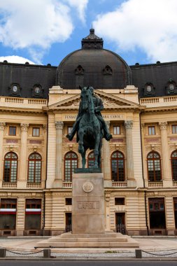 Central University Library and King Carol's statue