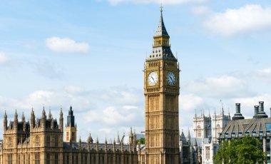 Wide shot of Big Ben clock in London - England