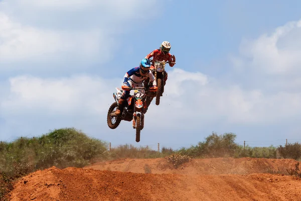 Wingate Israel July 2016 Motocross Riders Bikes Clearing Tabletop Jump — Stock Photo, Image