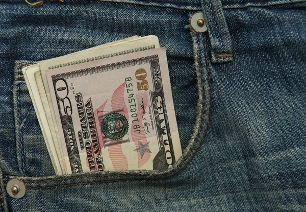 Dollar note in Jeans front pocket — Stock Photo, Image