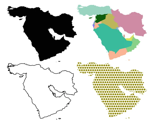 Quattro mappe vettoriali del Medio Oriente — Vettoriale Stock