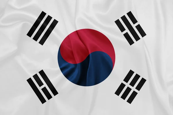 Korea Południowa - macha flagi narodowej na jedwabiu tekstura — Zdjęcie stockowe