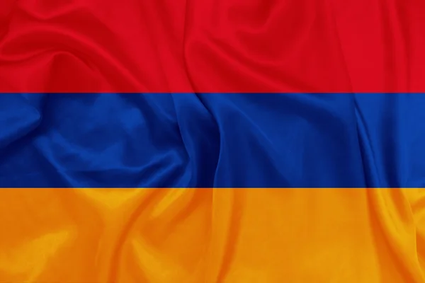 Armenia - ondeando bandera nacional sobre textura de seda —  Fotos de Stock