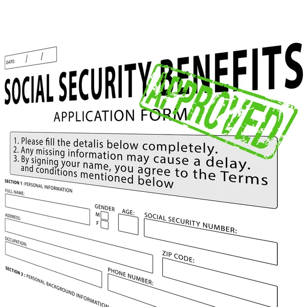 Formulario de solicitud de seguridad social con sello de goma verde aprobado —  Fotos de Stock
