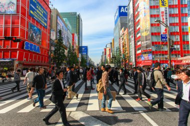 Tokyo'nun Akihabara alanda karşıya insanlar