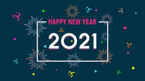 Mutlu yıllar 2021 tebrik kartının vektör illüstrasyonu! Yeni yıl kutlaması.