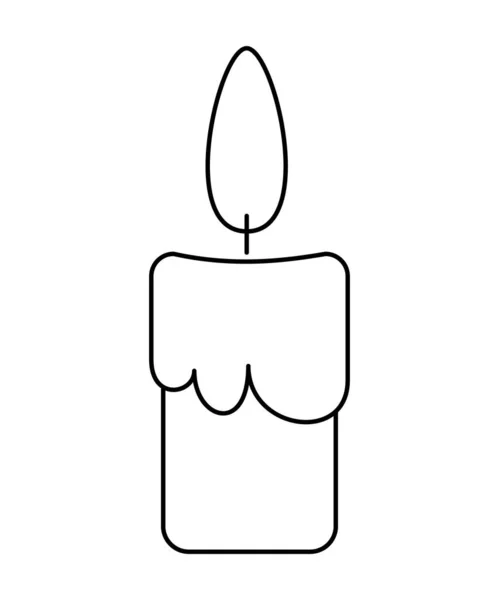 Işık arkaplanındaki çizgilerle çizilmiş yanan bir mumun vektör çizimi.