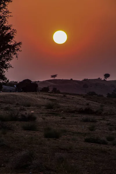 Schöne Aussicht Auf Den Sonnenuntergang Den Sanddünen Von Rajasthan — Stockfoto