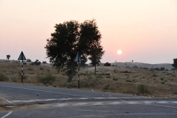 Schöne Aussicht Auf Den Sonnenaufgang Den Sanddünen Von Rajasthan — Stockfoto