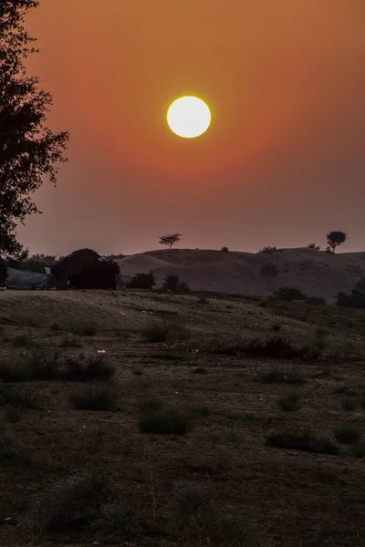 Όμορφη Θέα Του Ηλιοβασιλέματος Αμμόλοφους Του Rajasthan — Φωτογραφία Αρχείου