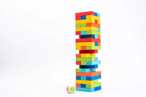 Dřevěné Stavební Bloky Izolované Bílém Pozadí Věž Hra — Stock fotografie