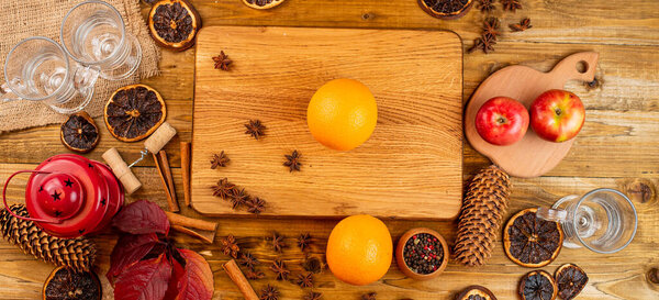Preparation for preparing mulled wine. traditional christmas drinks with ingredients