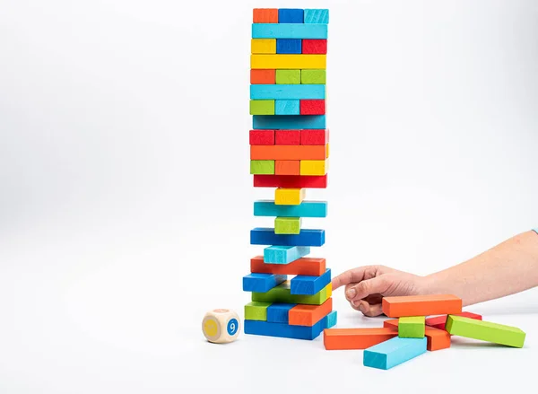 Torre Juego Familia Juego Cubos Madera Colores —  Fotos de Stock