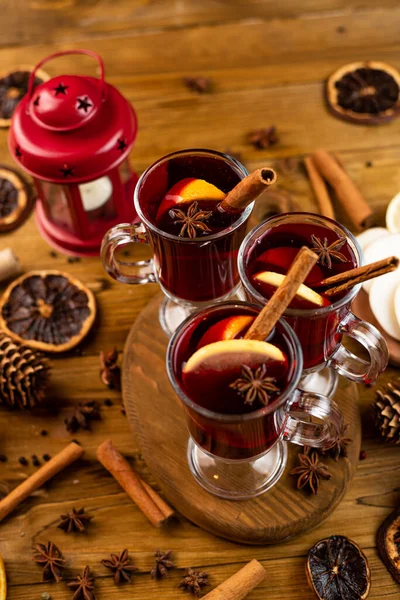 Mulled Wine Spices Dark Background Classic Winter Warming Drink — Stock Photo, Image
