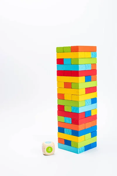 Dřevěné Stavební Bloky Izolované Bílém Pozadí Věž Hra — Stock fotografie