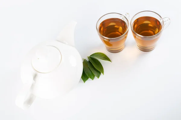 Πράσινα Φύλλα Τσαγιού Τσάι Λευκό Φόντο — Φωτογραφία Αρχείου