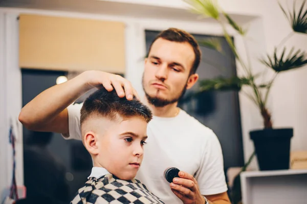 Hairdresser Barbershop Small Boy Sitting Chair — Stock Photo, Image