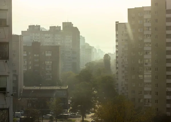 Manhã Cidade Grande Vista Janela Sobre Casas Cidade Grande Kiev — Fotografia de Stock