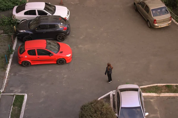 Auto Limousinen Dächer Auf Dem Parkplatz Blick Von Oben — Stockfoto