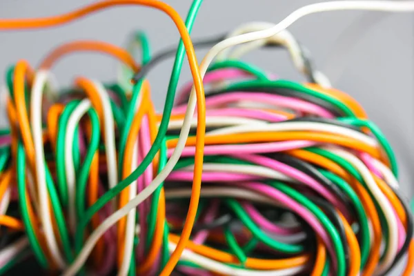 Bundle Multicolored Electrical Car Computer Telephone Wires Twisted Together Background — Stock Photo, Image