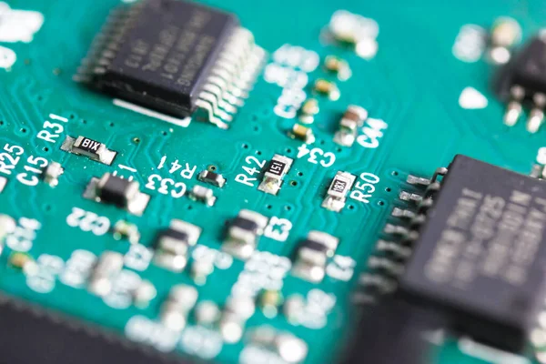 Green Electronic Circuit Board Flatly Top View Pcb Board Circuit — Stock Photo, Image
