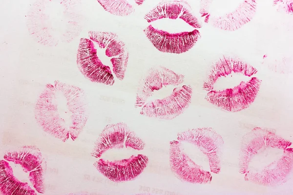 Besos Rosas Abstractos Aislados Sobre Fondo Blanco Montón Huellas Labios —  Fotos de Stock