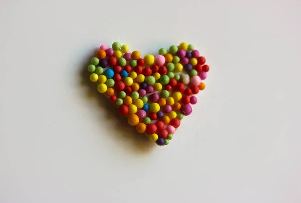 Multicolored Heart Made Colorful Foam Balls Beads White Background Concept — Stock Photo, Image