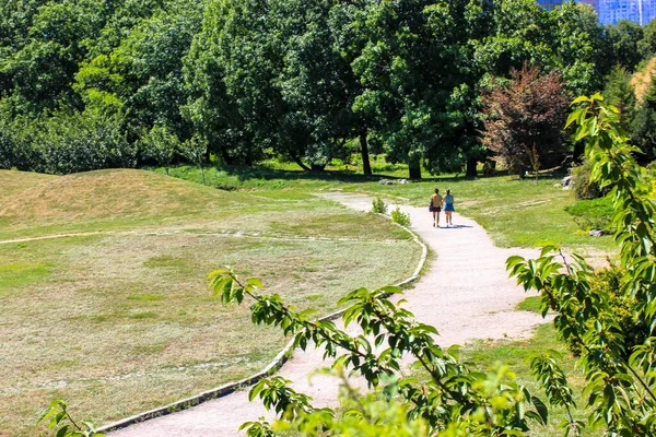 Ett Vackert Panorama Över Grön Stadspark Vindstig För Vandring Sommar — Stockfoto