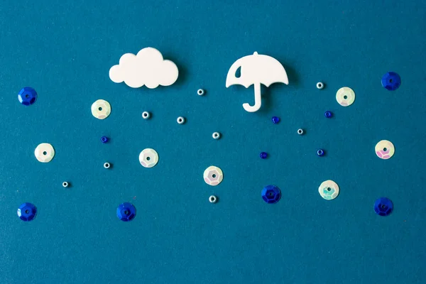 Umbrella Cloud Symbols Raindrops Form Beads Falling Sky Autumnal Fall — Stock Photo, Image