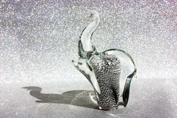 Elephant Figure Made Murano Glass Contrasting Shadow Silver Shining Background — Stock Photo, Image