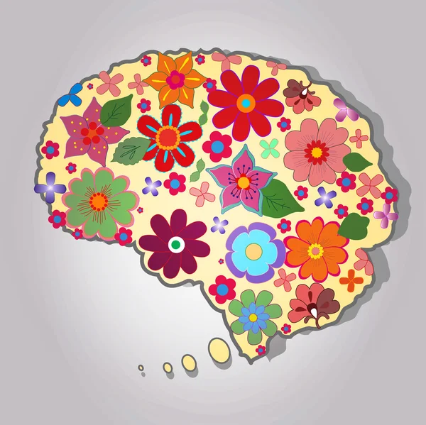 Beautiful brain with colored flowers — Stock Vector