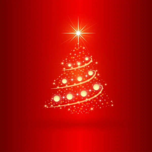 赤の背景に素敵なクリスマス ツリー — ストックベクタ