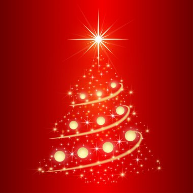 Kırmızı zemin üzerine güzel Noel ağacı