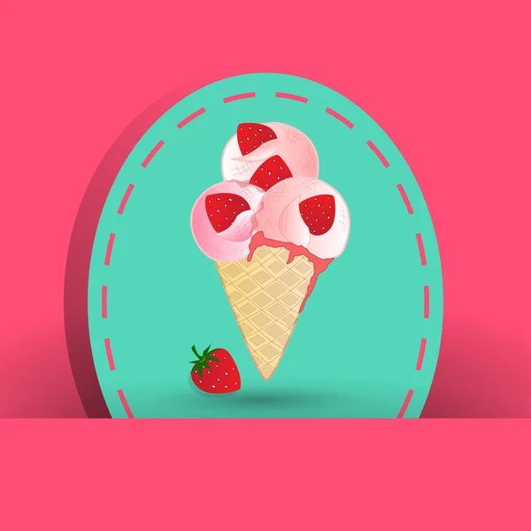 Strawberry icecream on the pink background — Stock Vector