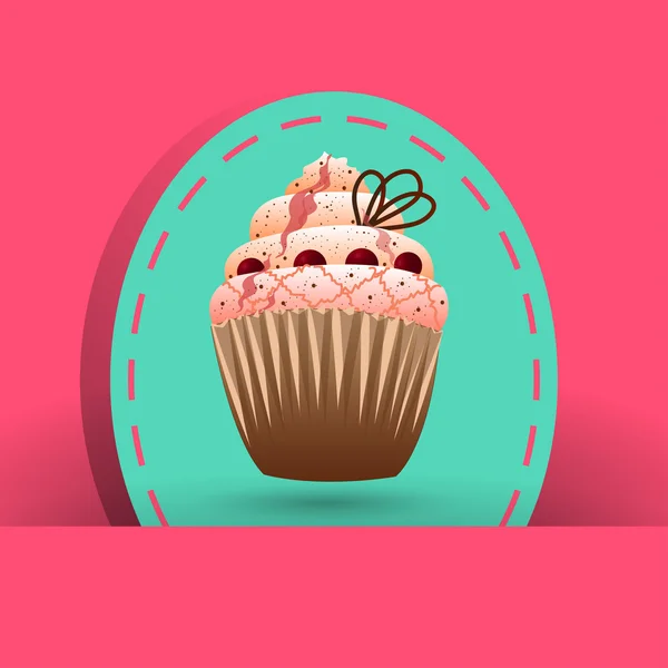 Cranberries cupcake on the pink background — Stock Vector