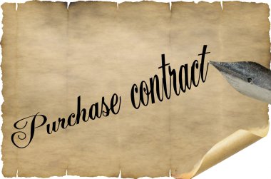Purchase contract in English with pen         clipart