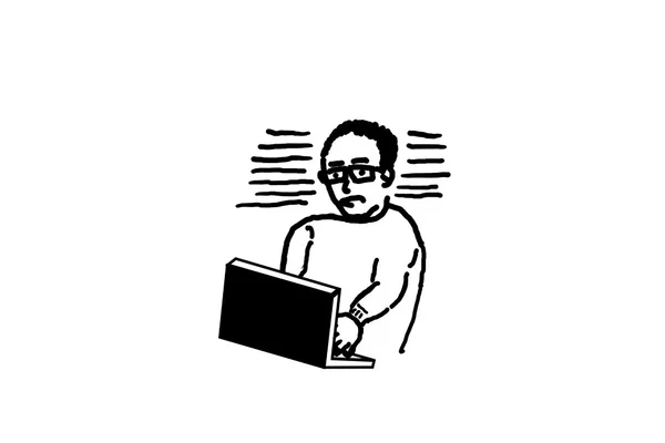 Hand drawing, man using laptop — Stock Photo, Image