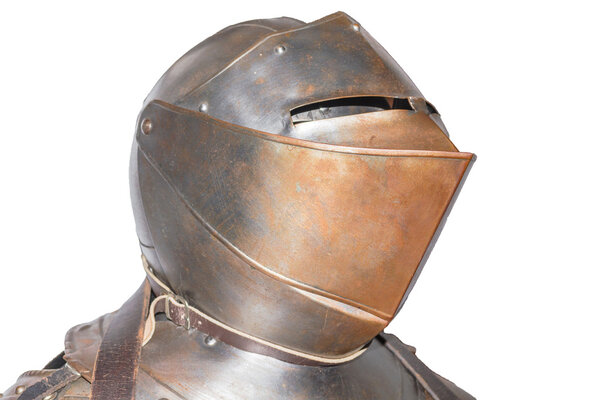 An antique European knight armor isolated against white background.